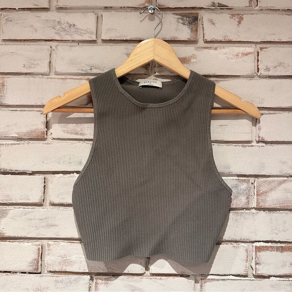 Aritzia Babaton Sculpt Knit Racer Cropped Tank Green